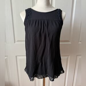 Mossimo Y2K Black Crochet Lace Hem Sleeveless Textured Gauze Blouse Womens M